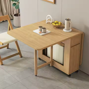 Ensemble table et chaises pliantes multifonctionnelles de petite taille en bois massif et métal pour usage hôtelier - Product Image 1