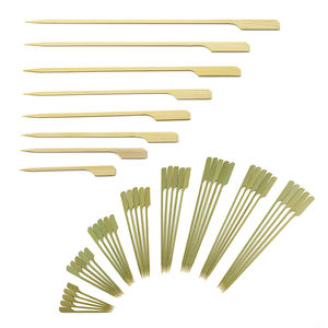 Benutzer definierte Logo Flache Bambus spieße mit Griff Tragbare paddel förmige Sticks für BBQ Food & Fruit Gun Shaped <span class=keywords><strong>Hamburger</strong></span> Pick - Product Image 3