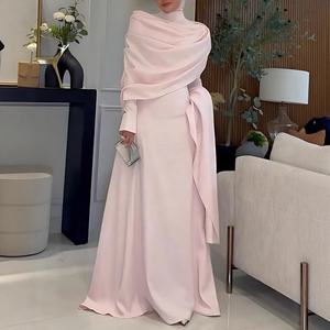 <span class=keywords><strong>Abiti</strong></span> da Sera Musulmani a Maniche Lunghe con Pieghe, Eleganti Vestiti da Donna con Colletto Alto, Abito da Festa con Patchwork Rosa, Vestiti Lunghi a Ruota dal Temperamento Raffinato - Product Image 5