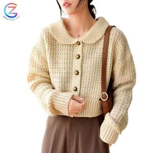 Venta al por mayor mujeres dulce cuello de muñeca Color sólido suéter botón cárdigan Otoño Invierno tejido Tops Simple abrigo corto Casual - Product Image 1