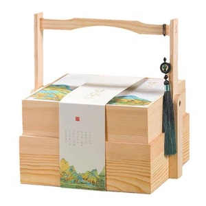 High-end Chinese Dragon Boat Festival Zongzi Packaging <b>Box</b> Basket Gift <b>Box</b> Solid Wood Tea Packaging <b>Box</b> Business Gift <b>Empty</b> <b>Box</b> - Product Image 5
