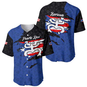 Jersey Bisbol Puerto Rico dengan Simbol Kodok Coqui dan Desain Bendera Taino yang Distressed, Kaos Bisbol Kancing Kasual Pria - Product Image 2