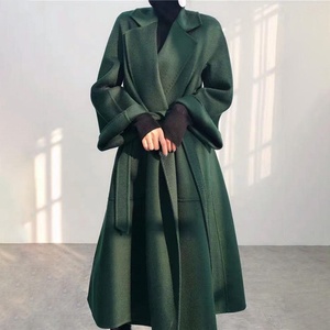 Abrigo de Lana de Cachemira Genuina Hecho a Mano para Mujer, Abrigo Largo de Invierno, Cuello Camisero, Cierre Cruzado, Forro de Poliéster, Cinturón - Product Image 1