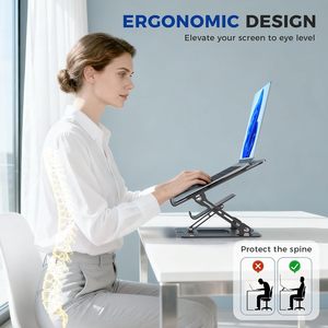 Supporto per Laptop 2 IN 1 con Porta Cellulare in Acciaio al Carbonio Pieghevole Regolabile in Altezza e Angolazione - Product Image 5