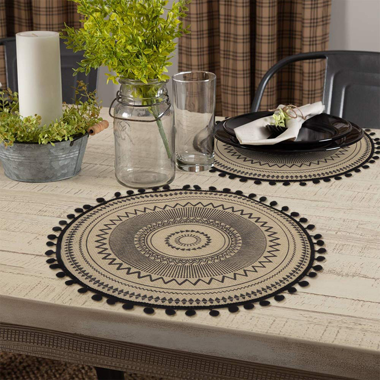 Juego De 4 Manteles Individuales Redondos De Yute - Diseño Boho Con Pompones, 15 Pulgadas