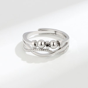 Anillo Giratorio de Cuentas de Cobre con Baño de Oro Blanco, Ajustable, Antiestrés, para la Ansiedad, Diseño de Joyería de Moda - Product Image 4