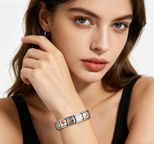 Ensemble de bracelets à breloques italiennes en émail, en acier inoxydable, modulaire DIY, élastique, pour femme, bijoux personnalisés, chat mignon, cerise - Product Image 3