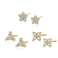 Schlussverkauf 925er sterlingsilber kleine Ohrringe Zirkon pavement vierblättriges Klee blume Dreieck-Stift-Ohrringe für Damen