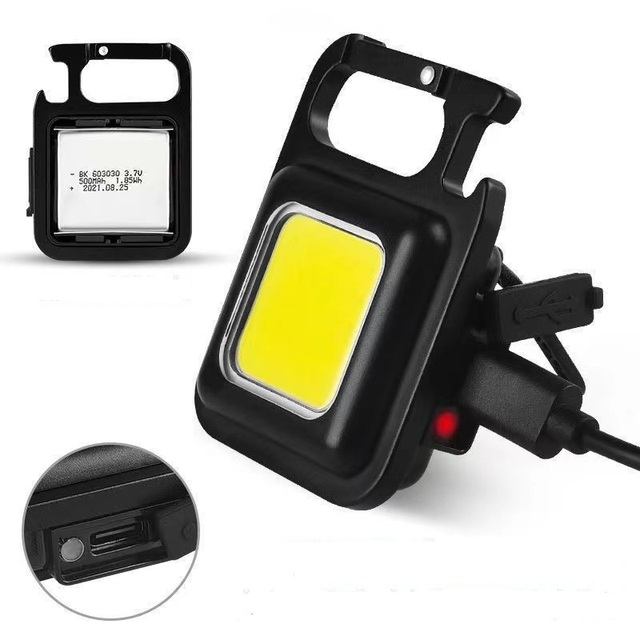 Type-C Rechargeable Mini LED Work Light with Bottle Opener Magnet Mini Pocket Keychain Aluminum Waterproof COB Flashlight