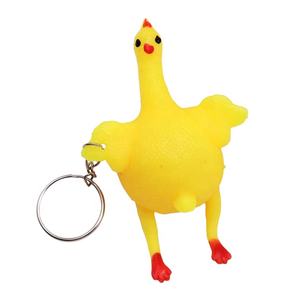 Gantungan kunci ayam karet lucu, mainan pereda stres ayam peletak telur - Product Image 1