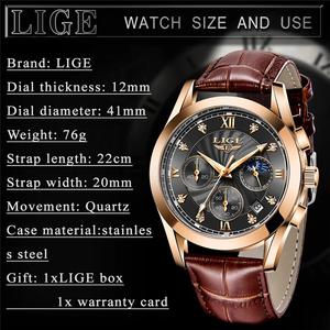 <span class=keywords><strong>LIGE</strong></span> – montres de luxe pour hommes, horloge masculine, Date, Sport, bracelet en cuir, Quartz, Business, cadeau, nouvelle collection <span class=keywords><strong>2021</strong></span> - Product Image 6