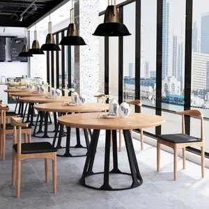 美国阁楼实木咖啡厅熟铁圆形餐厅四人经济型餐桌椅
