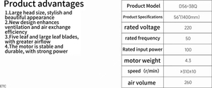 Ventilador de Techo Plegable de 56 Pulgadas con Motor de CA de Alta Potencia y 3 Velocidades, Bajo Nivel de Ruido (36dB) para Uso en Exteriores, Automóviles, Salas de Estar y Dormitorios - Product Image 5
