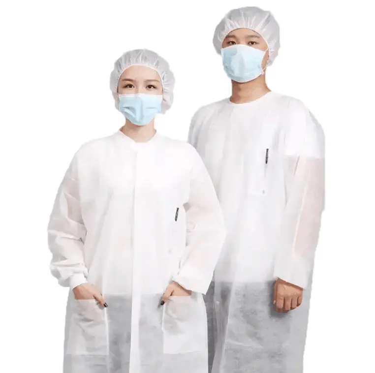 अस्पताल की सफाई ओम के लिए पीपी/एसएमएस लैब कोट जलरोधी गैर बुना डिस्पोजेबल डॉक्टर कोट फैक्टरी उपलब्ध