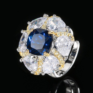 Fashion Eco-friendly Copper 10-8MM Blue Cubic Zirconia Temperament Pendant Necklace and <b>Earring</b> Set for Women - Product Image 5