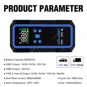 Démarreur de secours 32000mAh pour voitures - Compatible avec les moteurs <span class=keywords><strong>essence</strong></span> et <span class=keywords><strong>diesel</strong></span> jusqu'à 13,0L avec un courant de crête de 6000A - Product Image 5