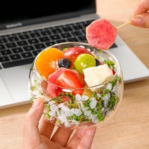 <span class=keywords><strong>Vaisselle</strong></span> artisanale à double paroi, verre à dessert, fleurs séchées réelles, double couche, verre borosilicate rond, bols à salade de fruits - Product Image 3