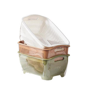 Panier de drainage double couche en plastique Home Basics, grand passoire de cuisine pour légumes et fruits avec poignée - Product Image 5