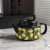 Bouilloire en céramique de style médiéval haut de gamme avec motif citron, ensemble tasse et couvercle, style chinois