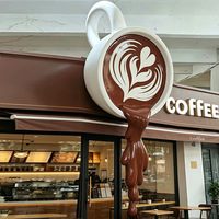 Vente d'usine : Statue géante en résine de tasse à café à emporter et de gouttes de chocolat, sculptures en résine pour la décoration d'entrée de café