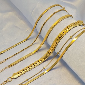 <span class=keywords><strong>Ilona</strong></span> Precio al por Mayor Nuevo Brazalete de Moda para Mujer Chapado en Oro de 18k, Brazalete de Cadena Fina de Acero Inoxidable, Conjunto de Joyería - Product Image 6