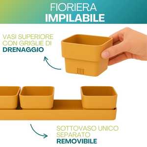 <b>Rectangular</b> Planter 48x12x11 Cm With 4 <b>Pots</b> And Saucer Color Snow - Product Image 4