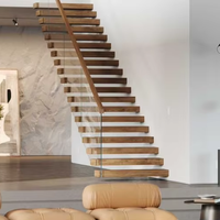 Escalier flottant moderne en bois Prima pour intérieur, avec garde-corps en verre sans cadre et kit d'escalier à monte-escalier ouvert pour villa