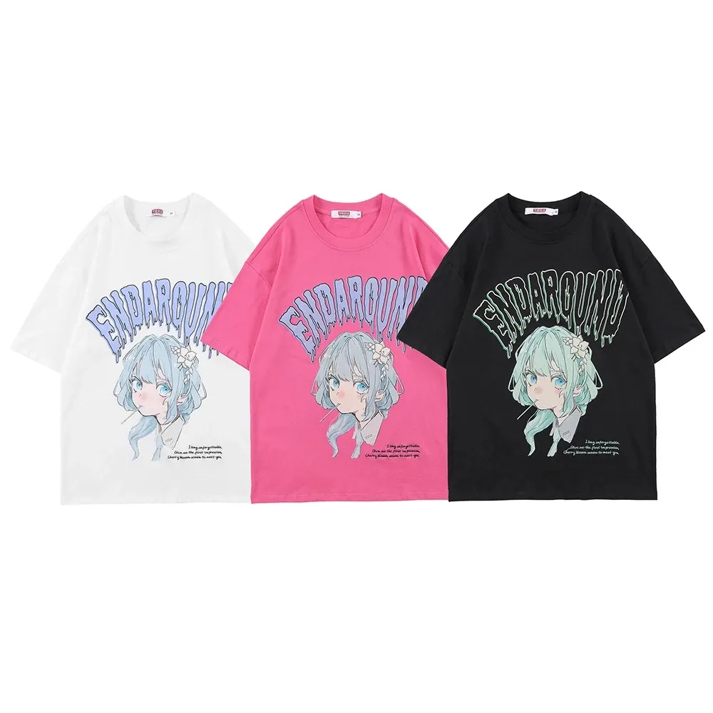 Aolamegs T-shirt Men Green Hair Girl Cartoon Anime Printed O-Neck Streetwear Japanese Harajuku Fashion t shirt