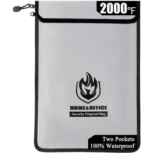 15"x11" Two Pockets Waterproof Safe Storage Pouch Fireproof Money Document Bag For Valuables Jewelry