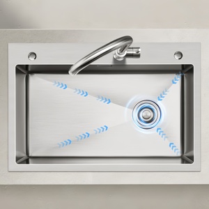 Évier de cuisine à cuve unique en acier inoxydable 304 brossé avec robinet, idéal pour laver les légumes et la vaisselle - Product Image 4