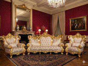 Ensemble de canapés de salon de luxe de style royal avec design couronnée sculpté à la main et structure en bois massif - Product Image 3