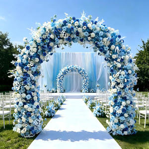 Luxury 2.4m <b>White</b> Blue <b>Roses</b> Flower Silk <b>Artificial</b> Arch Eco-Friendly Removable Wedding Entrance Decor Custom Arch - Product Image 1