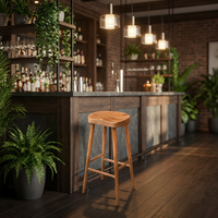 Tabouret de bar haut en bois massif MULIGNA, style contemporain et moderne, pour salle à manger, extérieur, restaurant, hôtel, ou comme ottoman.