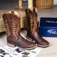 Bottes de cowboy occidentales montantes pour hommes en cuir véritable, à bout carré, mi-mollet, imperméables, brodées, durables, style vintage, pour l'équitation