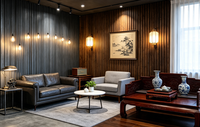 Panel de Pared WPC de Fibra de Bambú Clásico Moderno con Luz LED, Sustituto de Madera, Acanalado, Ignífugo, Insonorizado, para Exteriores, Hogar y Hotel