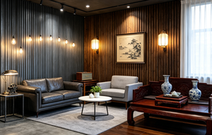 Meilleur <span class=keywords><strong>Prix</strong></span> Panneau Mural Moderne en Fibre <span class=keywords><strong>de</strong></span> Bambou WPC avec Éclairage LED, Remplacement du Bois, Panneau Cannelé Ignifuge et Insonorisant pour Maison, Hôtel, École - Product Image 4
