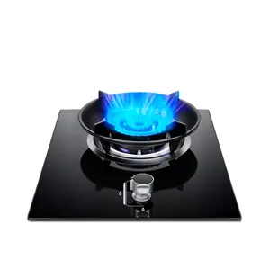 Amostra grátis de fogão a gás de vidro temperado com queimador único embutido, fogão a gás com botão de metal preto e vidro cerâmico