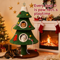 Sapin Noël Arbre à Chat 3 Niveaux Grotte Chat Panier Chat Griffoir Bois Boule Suspendue Toutes Saisons Intérieur Chats Moyens