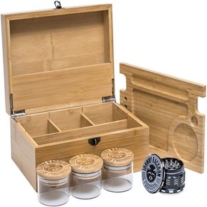Wholesale eco friendly bamboo wooden storage stash box grinder glass smoking Rolling Tray storage box