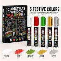 Ensemble de marqueurs à la craie liquide Bview Art - 5 couleurs lavables pour vitres et verre, pour décorations de Noël et de fêtes, pointe large pour gribouillage