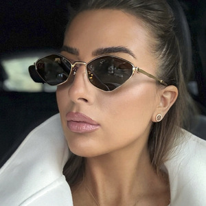 Custom Logo 2026 Vintage Lightweight Metal Frame Polygon Sun Glasses UV400 Diamond-shaped Small Frame Women <b>Sunglasses</b> - Product Image 1