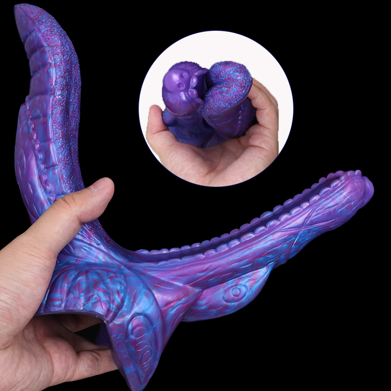 LUUK Blue Demon Silicone Double Dildo with Sucker - Ideal Lesbian Sex Toy  for Female Masturbation