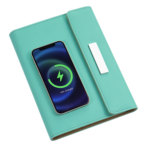 Озерное синее Беспроводное зарядное устройство Power Bank ноутбук с индивидуальным логотипом A5 кожаная обложка дневник с Power Bank трехкратная Обложка для ноутбука - Product Image 1