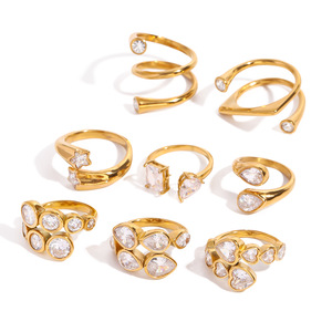 Zircon <b>Ring</b> Set Gold Plated Open <b>Adjustable</b> <b>Rings</b> With Crystal Stones For Party Unisex Jewelry Geometric Design Star Pattern - Product Image 5