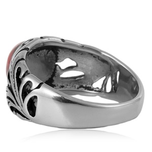 yunnique Men's <b>Titanium</b> Steel <b>Ring</b> Red Gemstone Bezel Setting Plant Pattern Fashion Jewelry Gift FY28058 - Product Image 3