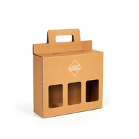 Caja de Cartón Corrugado Kraft Personalizada con Asa para Paquete de Seis Cervezas, Recubrimiento UV, Embalaje para Regalo