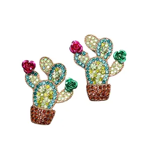 Fashion Statement Fancy Jewelry Earrings Gemstone Crystal Plant Cactus Drop Stud For Women Supplier