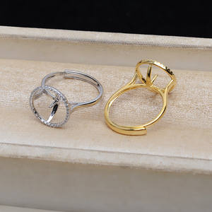 Bague ajustable en argent S925 JG5229 avec incrustation de diamant taille princesse, ouverture dissimulée, support vide pour perle 11-12 mm, tendance - Product Image 3