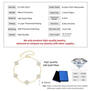 Nuovi Bracciali e Braccialetti Lucidi all'Ingrosso, Catena con Quadrifoglio, Charm Floreale, Bracciale in Moissanite Naturale per Donne - Product Image 2