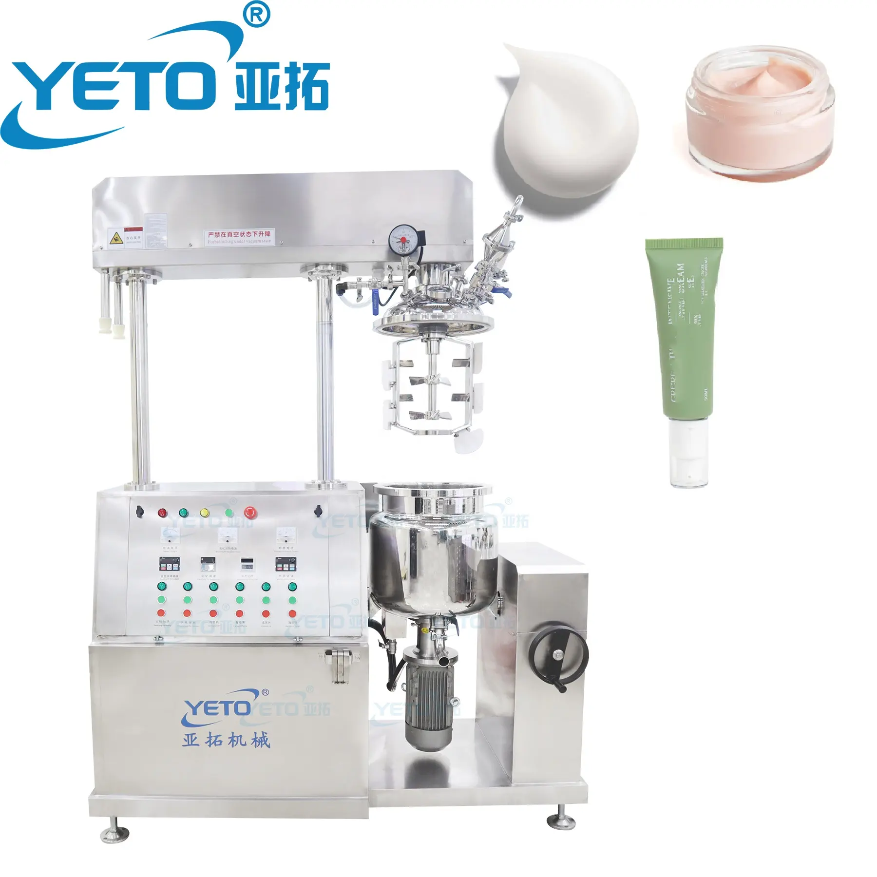 YETO Réservoir de mélangeur d'homogénéisateur d'émulsifiant sous vide de levage hydraulique avec Machine de production de lotion de crème de réservoir d'eau et d'huile